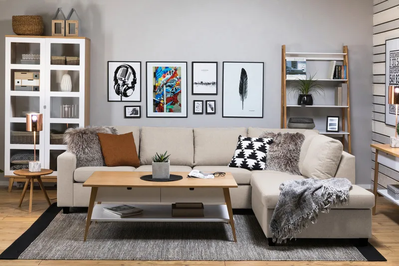 Crazy 4-sits Högervänd L-formad Schäslongsoffa i Tyg - Beige - Möbler - Soffa - Divansoffor & schäslongsoffa - 3 sits soffa med divan