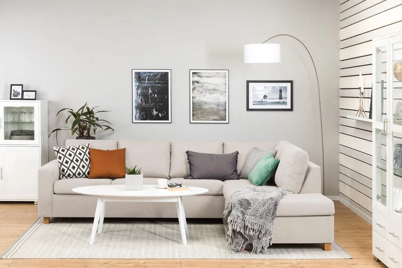 Crazy 4-sits Högervänd L-formad Schäslongsoffa i Tyg - Beige - Möbler - Soffa - Divansoffor & schäslongsoffa - 3 sits soffa med divan