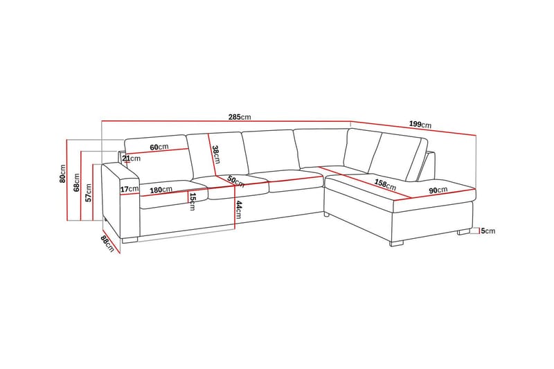 Crazy 4-sits Högervänd L-formad Schäslongsoffa i Tyg - Beige - Möbler - Soffa - Divansoffor & schäslongsoffa - 3 sits soffa med divan