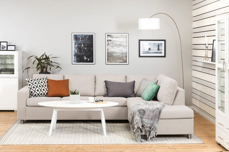 Crazy 4-sits Högervänd L-formad Schäslongsoffa i Tyg - Beige - Möbler - Soffa - Divansoffor & schäslongsoffa - 3 sits soffa med divan