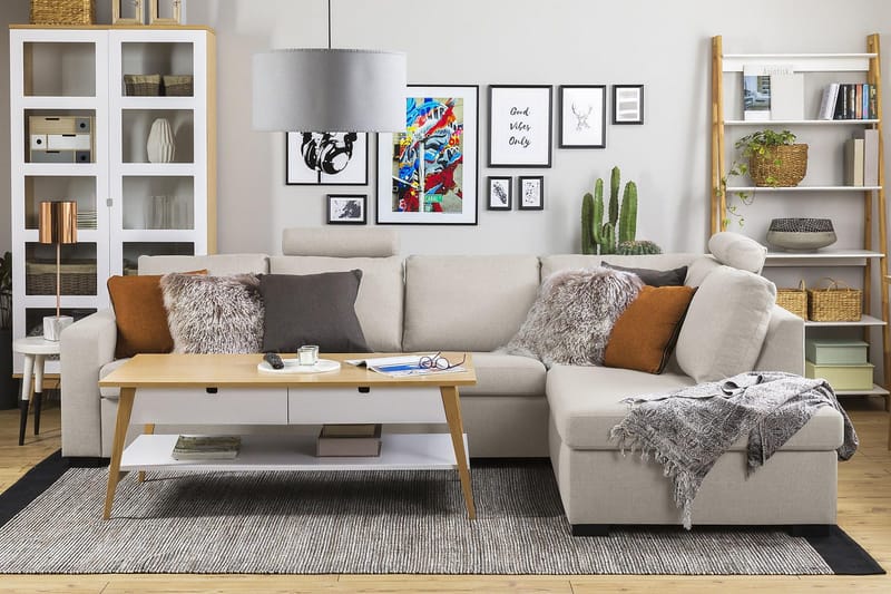 Crazy 4-sits Högervänd L-formad Schäslongsoffa i Tyg - Beige - Möbler - Soffa - Divansoffor & schäslongsoffa - 3 sits soffa med divan