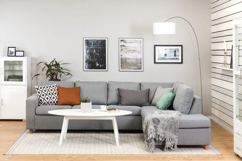 Crazy 4-sits Högervänd L-formad Schäslongsoffa i Tyg - Grå - Möbler - Soffa - Divansoffor & schäslongsoffa - 3 sits soffa med divan