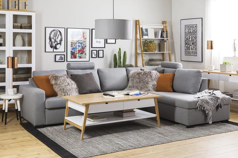 Crazy 4-sits Högervänd L-formad Schäslongsoffa i Tyg - Grå - Möbler - Soffa - Divansoffor & schäslongsoffa - 3 sits soffa med divan