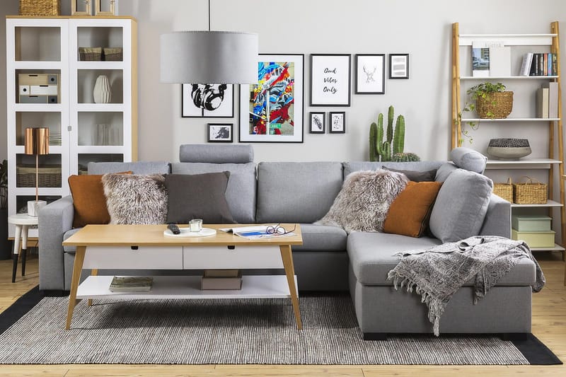 Crazy 4-sits Högervänd L-formad Schäslongsoffa i Tyg - Grå - Möbler - Soffa - Divansoffor & schäslongsoffa - 3 sits soffa med divan