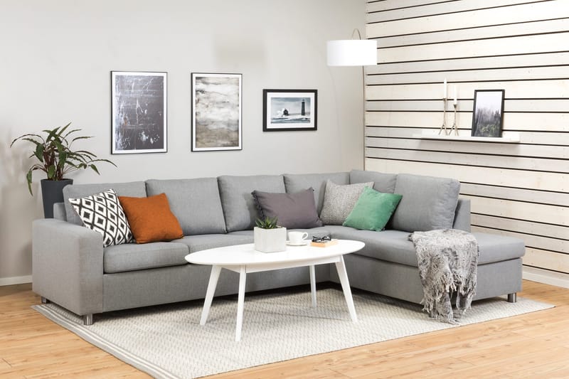 Crazy 4-sits Högervänd L-formad Schäslongsoffa i Tyg - Grå - Möbler - Soffa - Divansoffor & schäslongsoffa - 3 sits soffa med divan