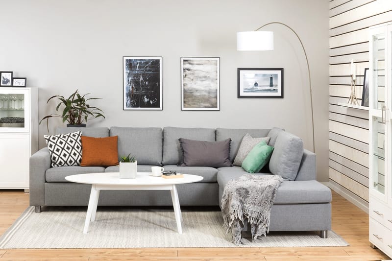 Crazy 4-sits Högervänd L-formad Schäslongsoffa i Tyg - Grå - Möbler - Soffa - Divansoffor & schäslongsoffa - 3 sits soffa med divan