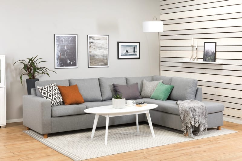 Crazy 4-sits Högervänd L-formad Schäslongsoffa i Tyg - Grå - Möbler - Soffa - Divansoffor & schäslongsoffa - 3 sits soffa med divan