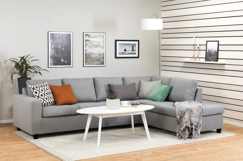 Crazy 4-sits Högervänd L-formad Schäslongsoffa i Tyg - Grå - Möbler - Soffa - Divansoffor & schäslongsoffa - 3 sits soffa med divan