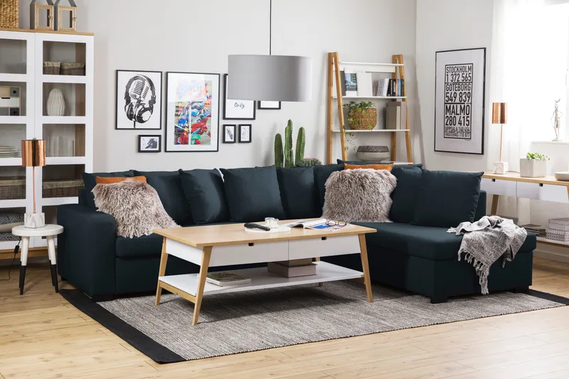 Crazy 4-sits Högervänd L-formad Schäslongsoffa i Tyg inkl Kuvertkuddar - Blå - Möbler - Soffa - Divansoffor & schäslongsoffa