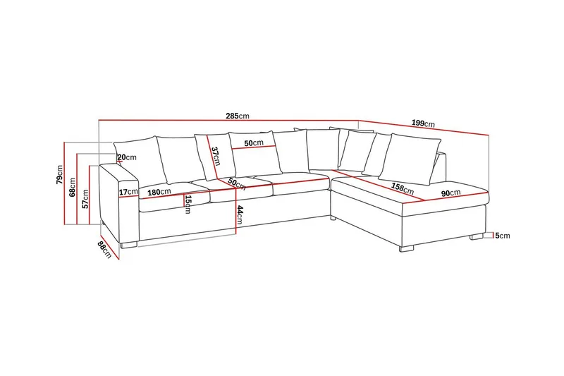 Crazy 4-sits Högervänd L-formad Schäslongsoffa i Tyg inkl Kuvertkuddar - Blå - Möbler - Soffa - Divansoffor & schäslongsoffa
