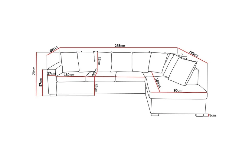 Crazy 4-sits Högervänd L-formad Schäslongsoffa i Tyg inkl Kuvertkuddar - Blå - Möbler - Soffa - Divansoffor & schäslongsoffa