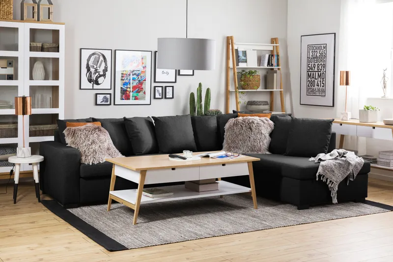 Crazy 4-sits Högervänd L-formad Schäslongsoffa i Tyg inkl Kuvertkuddar - Mörkgrå - Möbler - Soffa - Divansoffor & schäslongsoffa