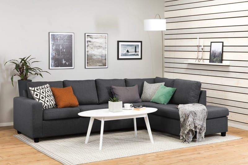 Crazy 4-sits Högervänd L-formad Schäslongsoffa i Tyg - Mörkgrå - Möbler - Soffa - Divansoffor & schäslongsoffa - 3 sits soffa med divan