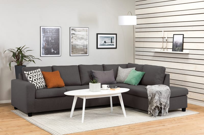 Crazy 4-sits Högervänd L-formad Schäslongsoffa i Tyg - Mörkgrå - Möbler - Soffa - Divansoffor & schäslongsoffa - 3 sits soffa med divan