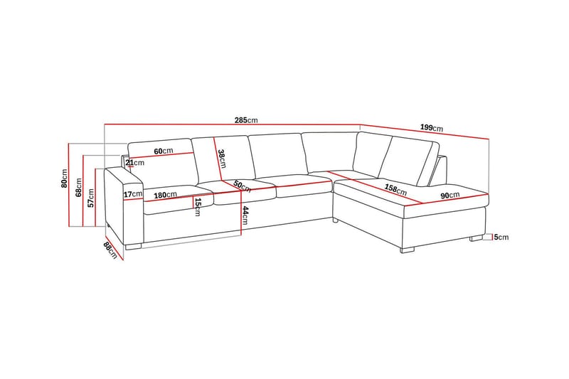 Crazy 4-sits Högervänd L-formad Schäslongsoffa i Tyg - Mörkgrå - Möbler - Soffa - Divansoffor & schäslongsoffa - 3 sits soffa med divan