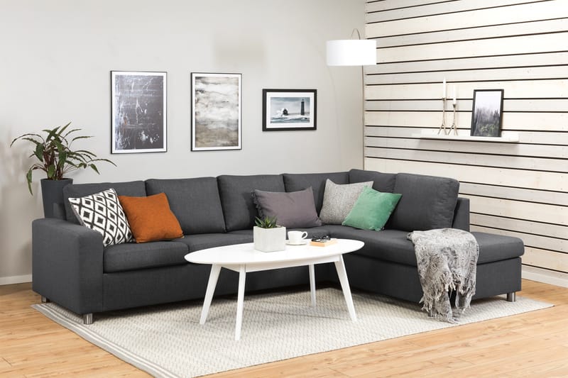 Crazy 4-sits Högervänd L-formad Schäslongsoffa i Tyg - Mörkgrå - Möbler - Soffa - Divansoffor & schäslongsoffa