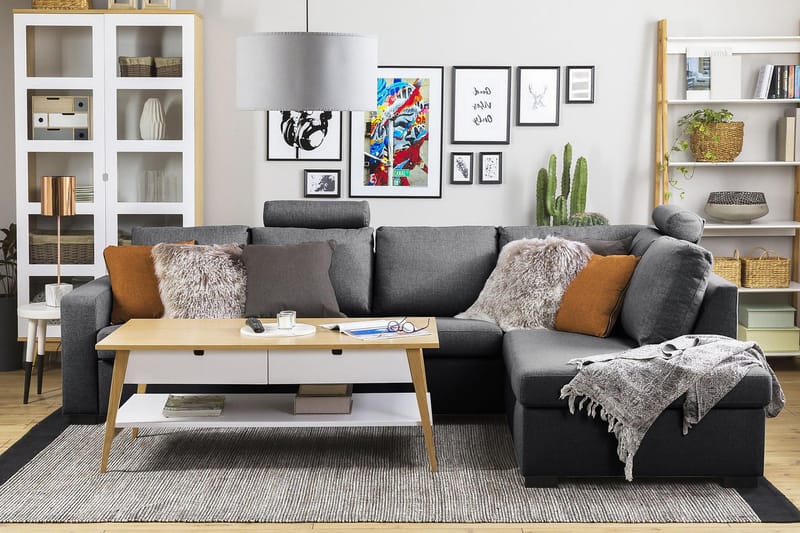 Crazy 4-sits Högervänd L-formad Schäslongsoffa i Tyg - Mörkgrå - Möbler - Soffa - Divansoffor & schäslongsoffa - 3 sits soffa med divan