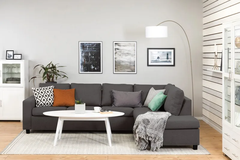 Crazy 4-sits Högervänd L-formad Schäslongsoffa i Tyg - Mörkgrå - Möbler - Soffa - Divansoffor & schäslongsoffa - 3 sits soffa med divan