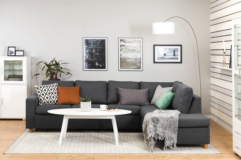 Crazy 4-sits Högervänd L-formad Schäslongsoffa i Tyg - Mörkgrå - Möbler - Soffa - Divansoffor & schäslongsoffa - 3 sits soffa med divan