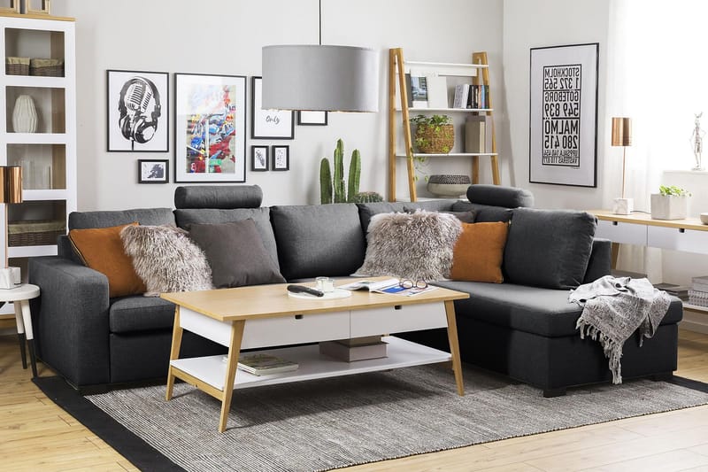 Crazy 4-sits Högervänd L-formad Schäslongsoffa i Tyg - Mörkgrå - Möbler - Soffa - Divansoffor & schäslongsoffa - 3 sits soffa med divan