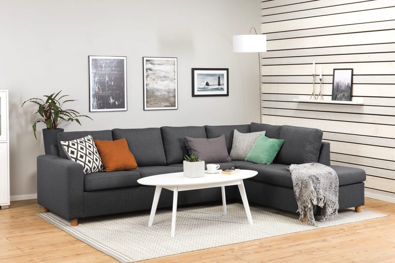 Crazy 4-sits Högervänd L-formad Schäslongsoffa i Tyg - Mörkgrå - Möbler - Soffa - Divansoffor & schäslongsoffa - 3 sits soffa med divan