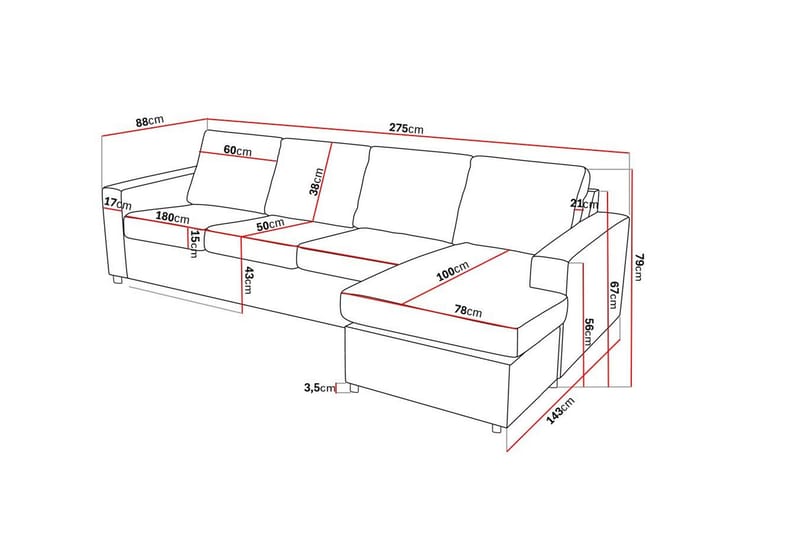 Crazy 4-sits Vändbar L-formad Divansoffa i Tyg - Antracit - Möbler - Soffa - Divansoffor & schäslongsoffa