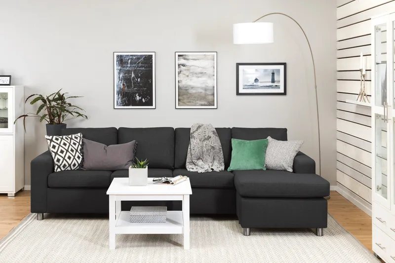 Crazy 4-sits Vändbar L-formad Divansoffa i Tyg - Antracit - Möbler - Soffa - Divansoffor & schäslongsoffa - 4 sits soffa med divan