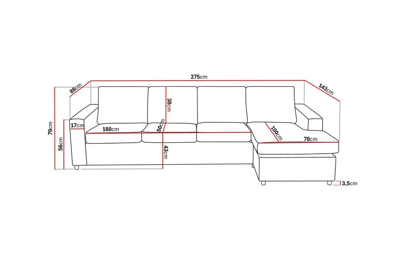 Crazy 4-sits Vändbar L-formad Divansoffa i Tyg - Antracit - Möbler - Soffa - Divansoffor & schäslongsoffa - 4 sits soffa med divan