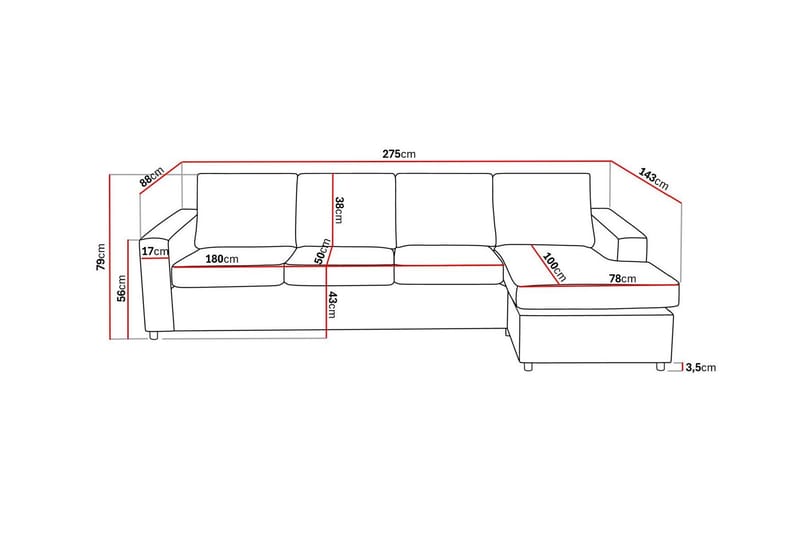 Crazy 4-sits Vändbar L-formad Divansoffa i Tyg - Antracit - Möbler - Soffa - Divansoffor & schäslongsoffa - 4 sits soffa med divan