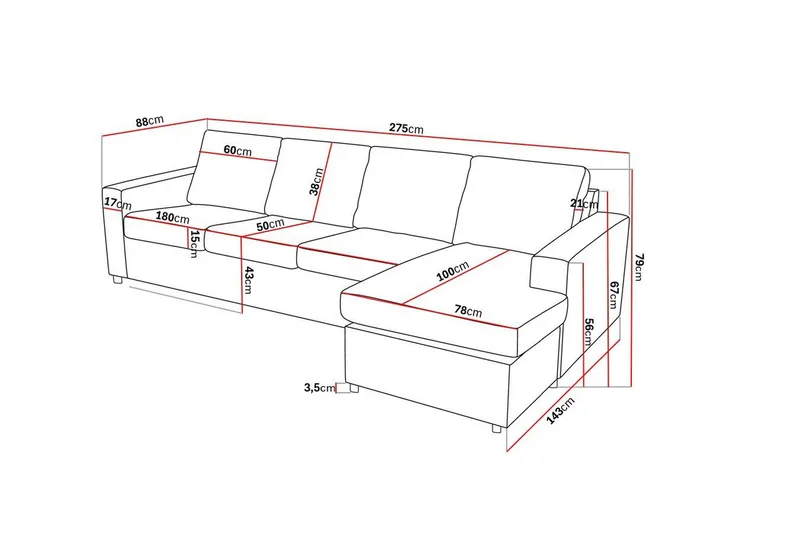 Crazy 4-sits Vändbar L-formad Divansoffa i Tyg - Antracit - Möbler - Soffa - Divansoffor & schäslongsoffa - 4 sits soffa med divan