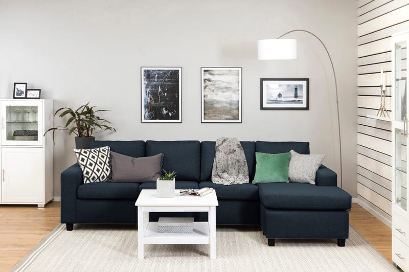 Crazy 4-sits Vändbar L-formad Divansoffa i Tyg - Blå - Möbler - Soffa - Divansoffor & schäslongsoffa - 4 sits soffa med divan