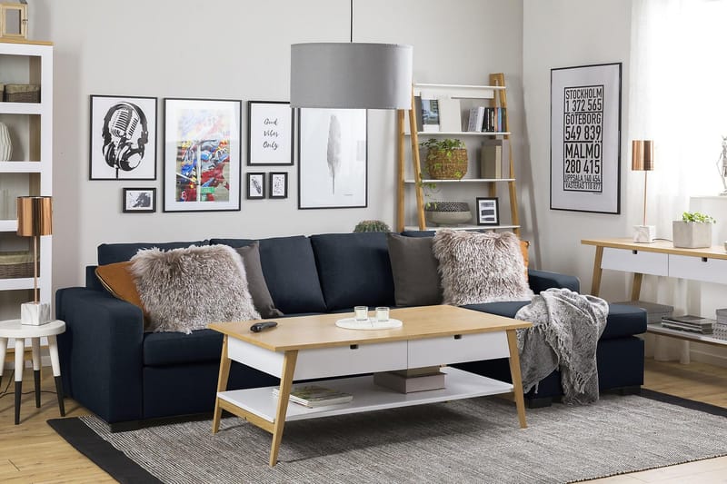 Crazy 4-sits Vändbar L-formad Divansoffa i Tyg - Blå - Möbler - Soffa - Divansoffor & schäslongsoffa - 4 sits soffa med divan