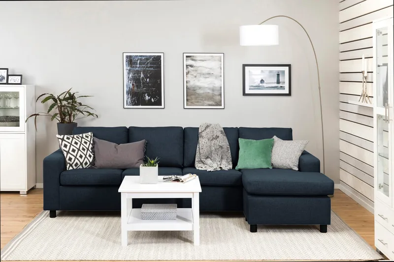 Crazy 4-sits Vändbar L-formad Divansoffa i Tyg - Blå - Möbler - Soffa - Divansoffor & schäslongsoffa - 4 sits soffa med divan