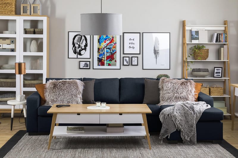 Crazy 4-sits Vändbar L-formad Divansoffa i Tyg - Blå - Möbler - Soffa - Divansoffor & schäslongsoffa - 4 sits soffa med divan