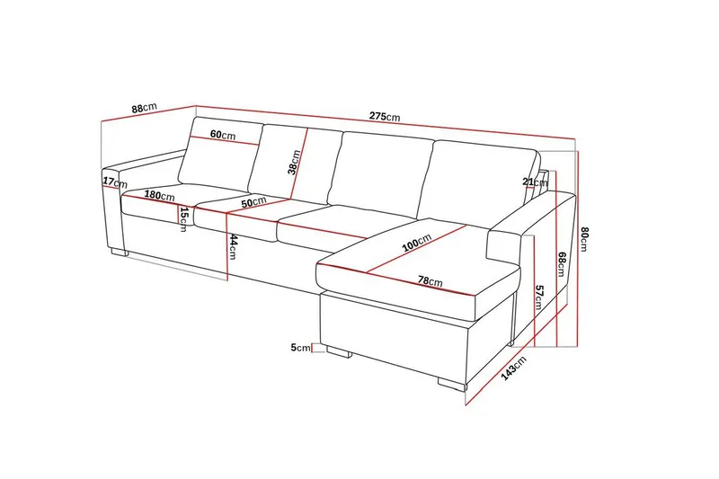 Crazy 4-sits Vändbar L-formad Divansoffa i Tyg - Blå - Möbler - Soffa - Divansoffor & schäslongsoffa - 4 sits soffa med divan