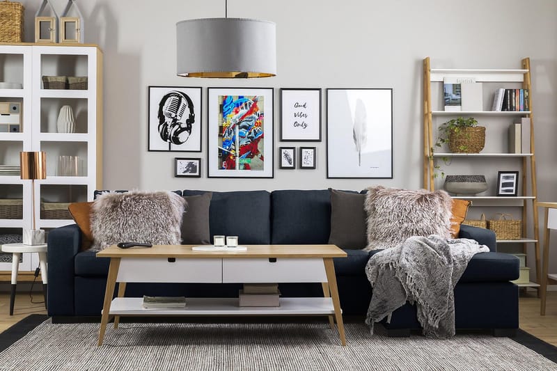 Crazy 4-sits Vändbar L-formad Divansoffa i Tyg - Blå - Möbler - Soffa - Divansoffor & schäslongsoffa - 4 sits soffa med divan