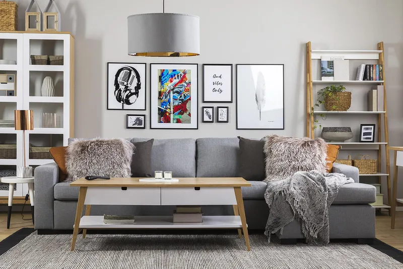 Crazy 4-sits Vändbar L-formad Divansoffa i Tyg - Grå - Möbler - Soffa - Divansoffor & schäslongsoffa - 4 sits soffa med divan