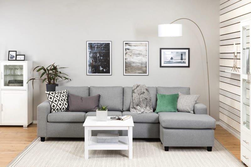 Crazy 4-sits Vändbar L-formad Divansoffa i Tyg - Grå - Möbler - Soffa - Divansoffor & schäslongsoffa - 4 sits soffa med divan