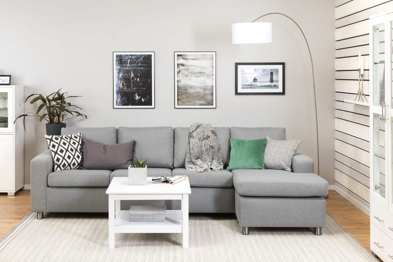 Crazy 4-sits Vändbar L-formad Divansoffa i Tyg - Grå - Möbler - Soffa - Divansoffor & schäslongsoffa - 4 sits soffa med divan