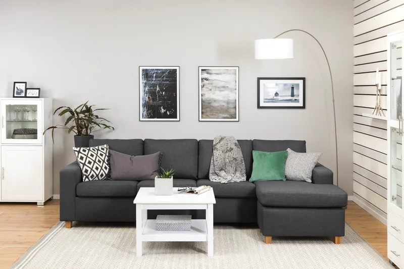 Crazy 4-sits Vändbar L-formad Divansoffa i Tyg - Mörkgrå - Möbler - Soffa - Divansoffor & schäslongsoffa - 4 sits soffa med divan