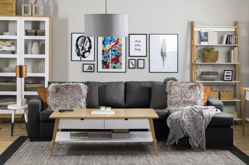 Crazy 4-sits Vändbar L-formad Divansoffa i Tyg - Mörkgrå - Möbler - Soffa - Divansoffor & schäslongsoffa - 4 sits soffa med divan