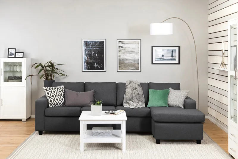 Crazy 4-sits Vändbar L-formad Divansoffa i Tyg - Mörkgrå - Möbler - Soffa - Divansoffor & schäslongsoffa - 4 sits soffa med divan