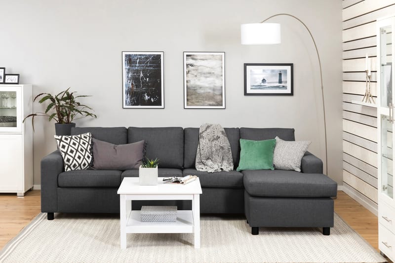 Crazy 4-sits Vändbar L-formad Divansoffa i Tyg - Mörkgrå - Möbler - Soffa - Divansoffor & schäslongsoffa