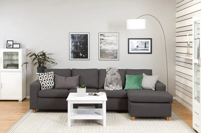 Crazy 4-sits Vändbar L-formad Divansoffa i Tyg - Mörkgrå - Möbler - Soffa - Divansoffor & schäslongsoffa - 4 sits soffa med divan