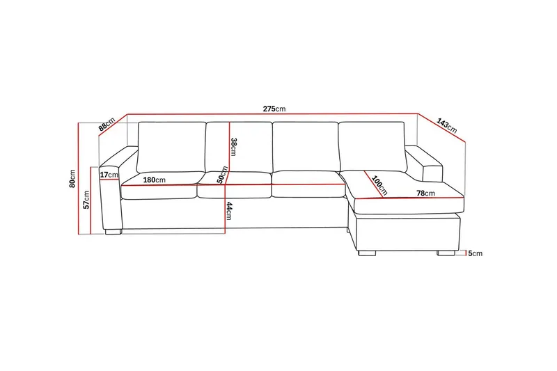 Crazy 4-sits Vändbar L-formad Divansoffa i Tyg - Mörkgrå - Möbler - Soffa - Divansoffor & schäslongsoffa - 4 sits soffa med divan