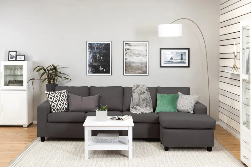 Crazy 4-sits Vändbar L-formad Divansoffa i Tyg - Mörkgrå - Möbler - Soffa - Divansoffor & schäslongsoffa - 4 sits soffa med divan