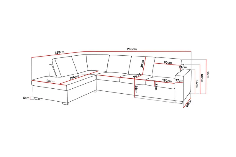 Crazy 4-sits Vänstervänd L-formad Schäslongsoffa i Konstläder - Svart - Möbler - Soffa - Divansoffor & schäslongsoffa - 3 sits soffa med divan