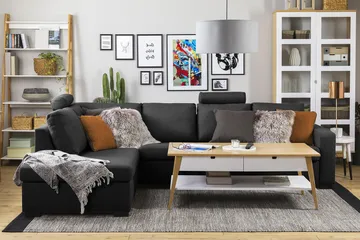 Crazy 4-sits Vänstervänd L-formad Schäslongsoffa i Tyg - Antracit - Möbler - Soffa - Divansoffor & schäslongsoffa