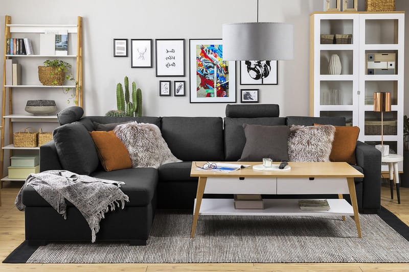 Crazy 4-sits Vänstervänd L-formad Schäslongsoffa i Tyg - Antracit - Möbler - Soffa - Divansoffor & schäslongsoffa - 3 sits soffa med divan