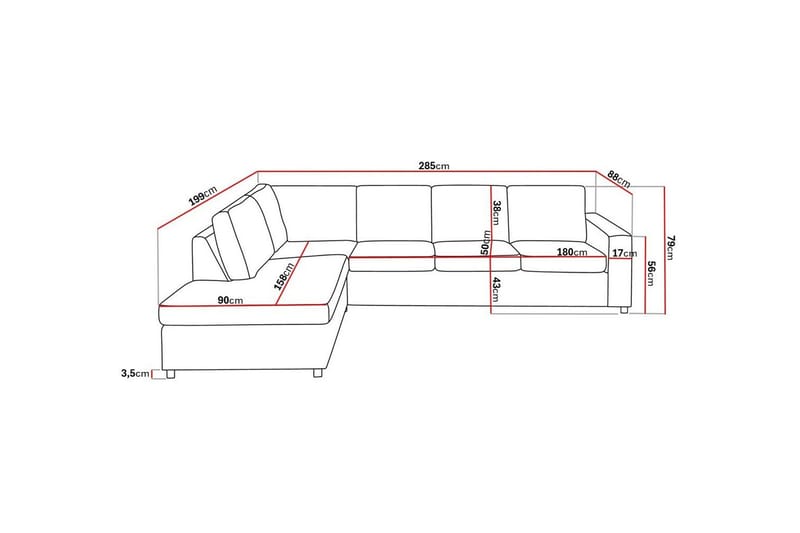 Crazy 4-sits Vänstervänd L-formad Schäslongsoffa i Tyg - Antracit - Möbler - Soffa - Divansoffor & schäslongsoffa - 3 sits soffa med divan